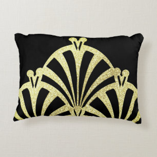 Coussins Décoratifs Ventilateur Art déco motif or noir élégant vintage