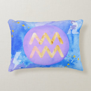 Coussins Décoratifs Verseau Bleu Violet Aquarelle Astrologie Zodiaque