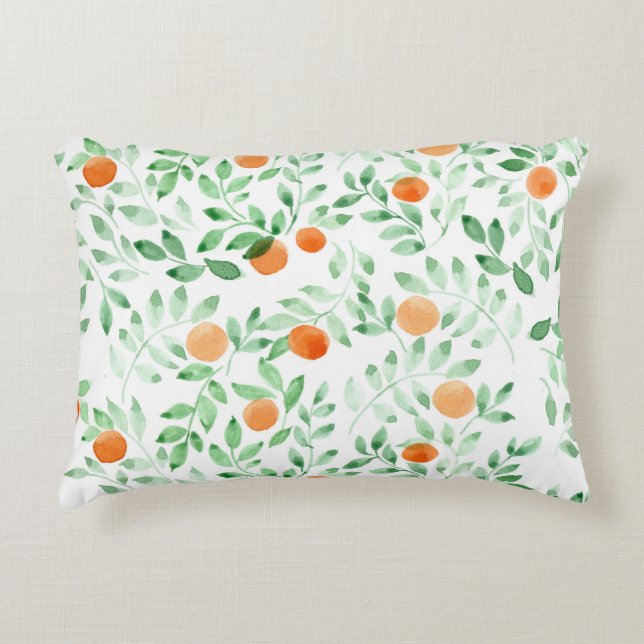 Coussins Décoratifs Vert orange Tangerine Provence Aquarelle (Devant)