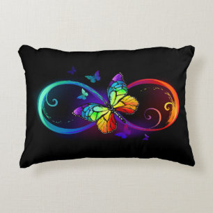 Coussins Décoratifs Vibrant infinity with rainbow butterfly on black
