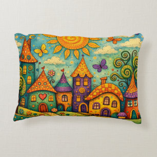 Coussins Décoratifs Village de Conte de Fées Fantaisiste sur Toile Col