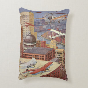 Coussins Décoratifs Ville de science-fiction vintage, steampunk victor