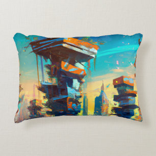 Coussins Décoratifs Ville dystopique futuriste, peinture générée par l