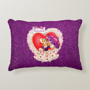 Coussins Décoratifs Vintage dentelle coeur tenant parapluie violet