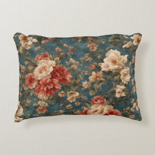 Coussins Décoratifs Vintage Exquis Blanc et Fleurs Rouges Corail Luxur