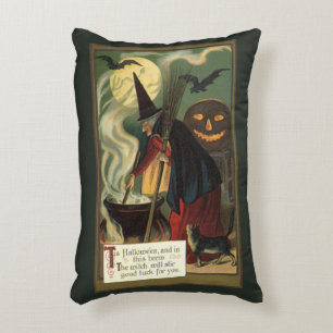 Coussins Décoratifs Vintage Halloween sorcière Stirring Magique Cauldr