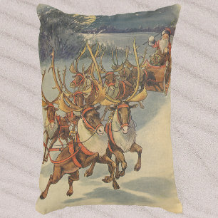 Coussins Décoratifs Vintage Noël Père Noël Sleigh avec Reindeer