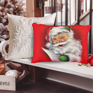 Coussins Décoratifs Vintage Retro Père Noël avec liste Noël