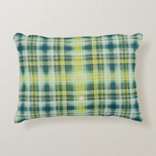 Coussins Décoratifs Vintage vert orange gris motif en plaid