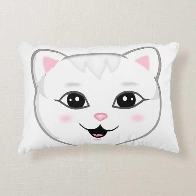 Coussins Décoratifs Visage de chat blanc heureux mignon (Devant)