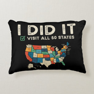 Coussins Décoratifs Visité les 50 États américains - Carte de voyage U