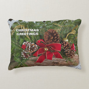 Coussins Décoratifs Vœux de Noël Épinette de Noël Rubans Rouges