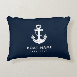 Coussins Décoratifs Votre nom de bateau Ancre Bleue Maison de Plage