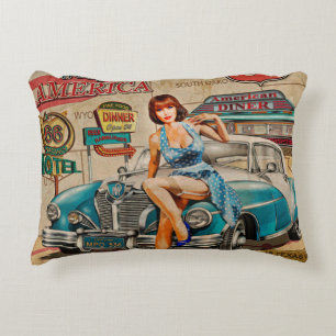 Coussins Décoratifs Voyage en voiture à travers le poster vintage amér