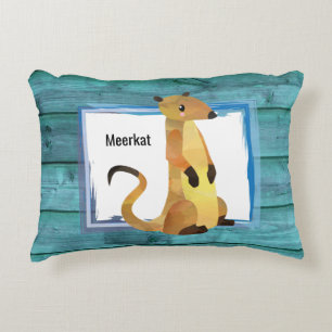 Coussins Décoratifs Watercolor Meerkat on a Blue Wood Background