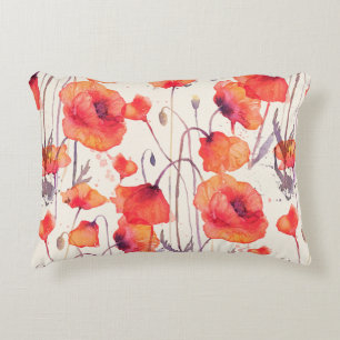 Coussins Décoratifs Watercolor seamless pattern with wild red poppies.