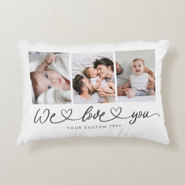 Coussins Décoratifs We Love You Modern Heart Script Photo Collage (Devant)