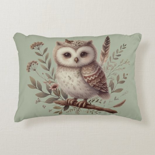 Coussins Décoratifs Whimsical Woodland Owl Botanical Illustration (Devant)