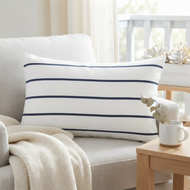 Coussins Décoratifs White Rectangular Accent Pillow with Blue Stripes (Créateur téléchargé)