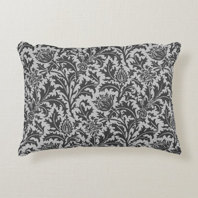 Coussins Décoratifs William Morris Thistle Damask, gris argenté / gris (Devant)