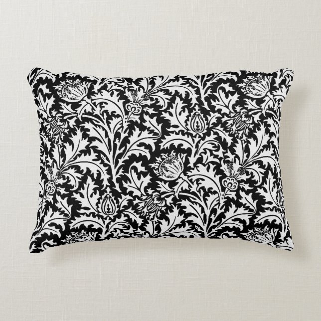 Coussins Décoratifs William Morris Thistle Damask, noir et blanc (Devant)