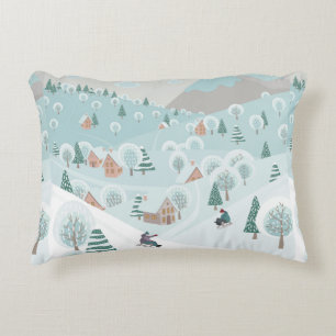 Coussins Décoratifs Winter landscape with snow, trees and children on 