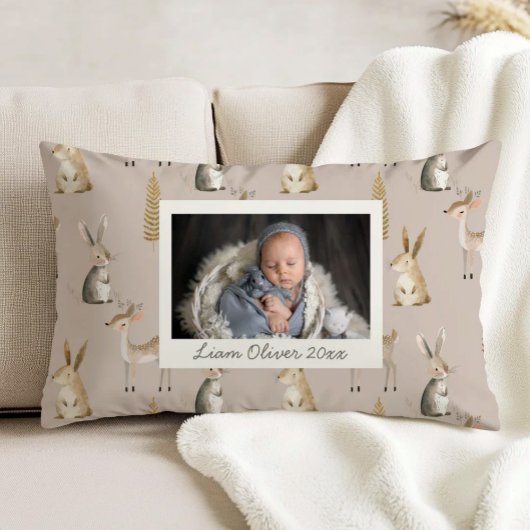 Coussins Décoratifs Woodland Pattern Beige Gray Custom Photo Nursery