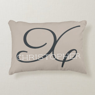 Coussins Décoratifs X Nom Initial Calligraphique Taupe Brun Neutre Chi