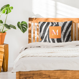 Coussins Décoratifs Zèbre Artistique Gris Orange & Monogramme Rose Cha