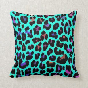 Coussins Empreintes de léopard de pop turquoise