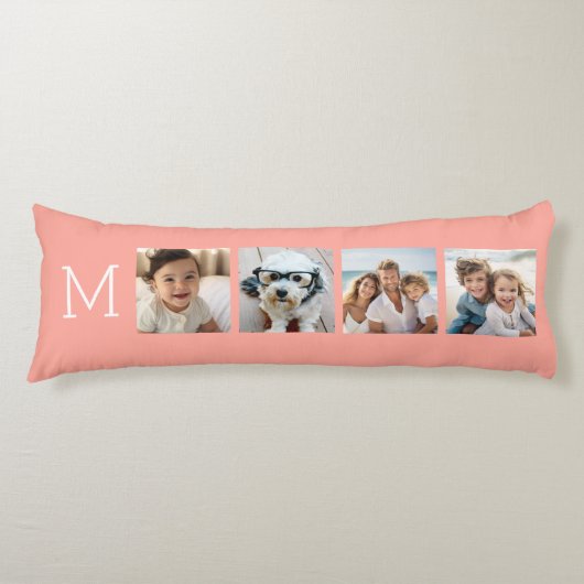 Coussins Longs 4 Collage photo avec Monogramme initial - Corail (Devant)