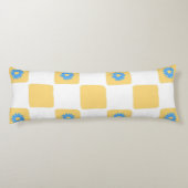 Coussins Longs À damiers Jaune Blanc Avec Motif Fleur Bleu (Dos)