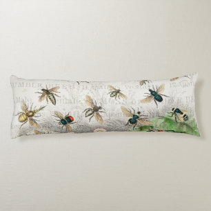 Coussins Longs Abeille Reine Entomologie Botanique Vintage