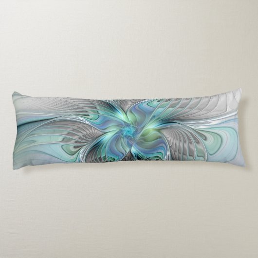 Coussins Longs Abstrait Bleu Vert Papillon Imaginaire Fractal Art (Dos)