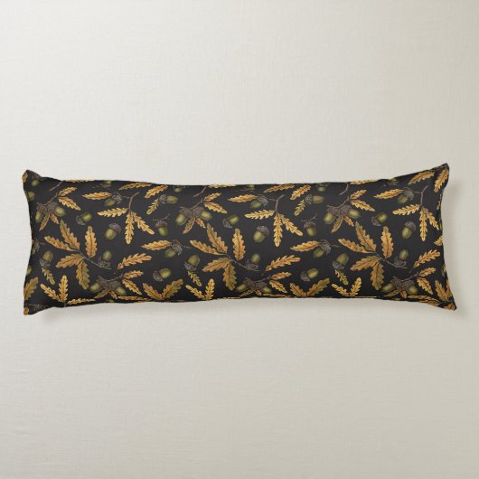Coussins Longs Acornes et feuilles de chêne sur noir (Dos)
