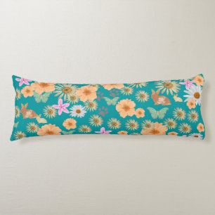 Coussins Longs Adorable lapins à fleurs motifs bleus