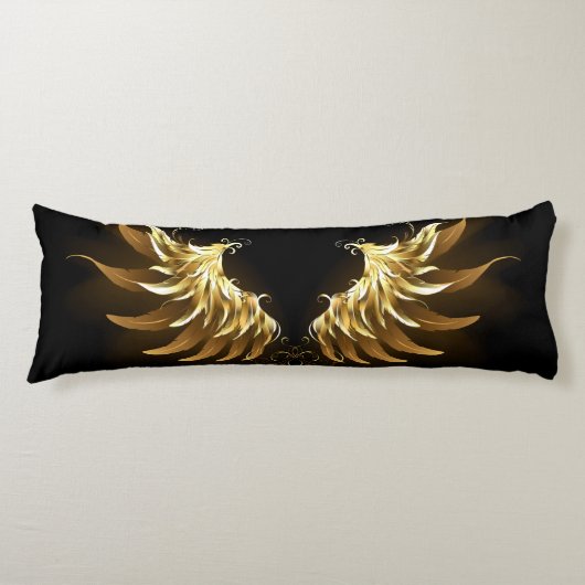 Coussins Longs Ailes d'Ange d'or sur arrière - plan noir (Devant)