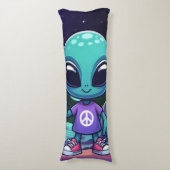 Coussins Longs Alien de paix mignon et vaisseau spatial (Devant (Vertical))
