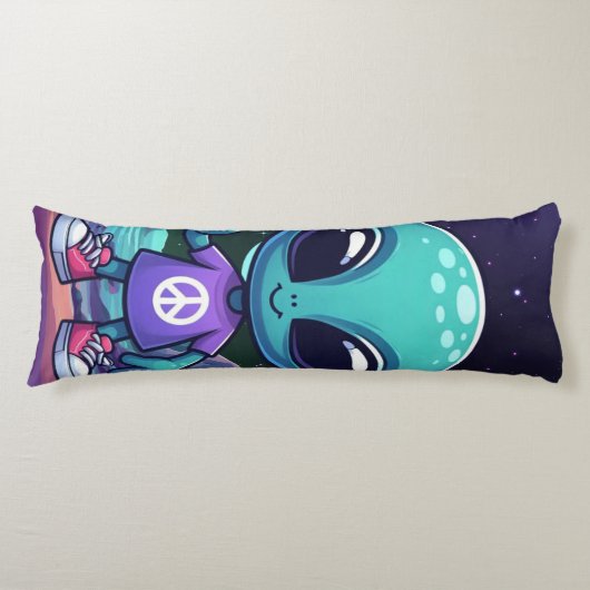 Coussins Longs Alien de paix mignon et vaisseau spatial (Devant)