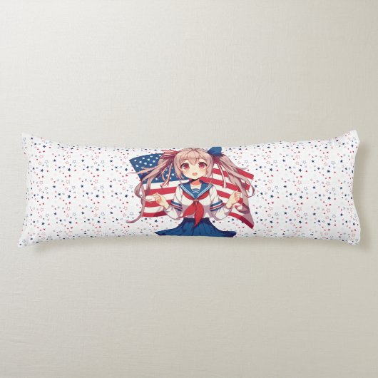 Coussins Longs Américaine patriotique fille d'anime (Devant)