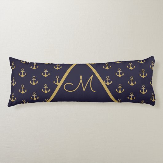 Coussins Longs Ancre marine Monogramme bleu or (Devant)
