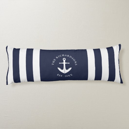 Coussins Longs Ancre marine rayée bleu et blanc (Dos)