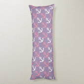 Coussins Longs Ancres nautiques mignonnes rose et motif pourpre (Dos (Vertical))