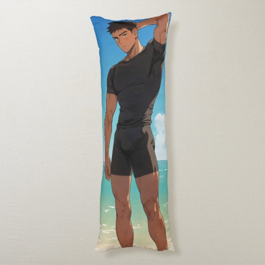 Coussins Longs Anime Boy sur la plage (Dos (Vertical))