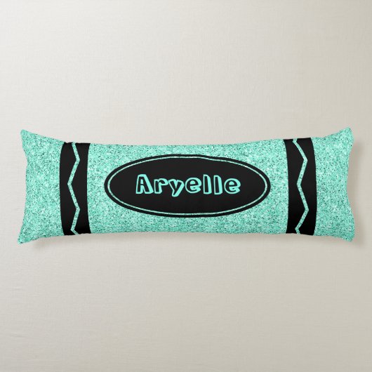 Coussins Longs Aqua Blue Parties scintillant Crayon Nom personnal (Devant)