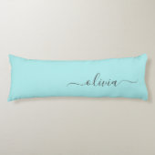 Coussins Longs Aqua Blue Turquoise Moderne Script Girl Monogramme (Devant)