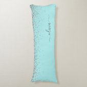 Coussins Longs Aqua Blue - Turquoise Parties scintillant argent M (Devant (Vertical))