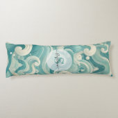Coussins Longs Aqua Blue & White Wave Abstraite - Art moderne Flu (Dos)