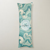 Coussins Longs Aqua Blue & White Wave Abstraite - Art moderne Flu (Dos (Vertical))