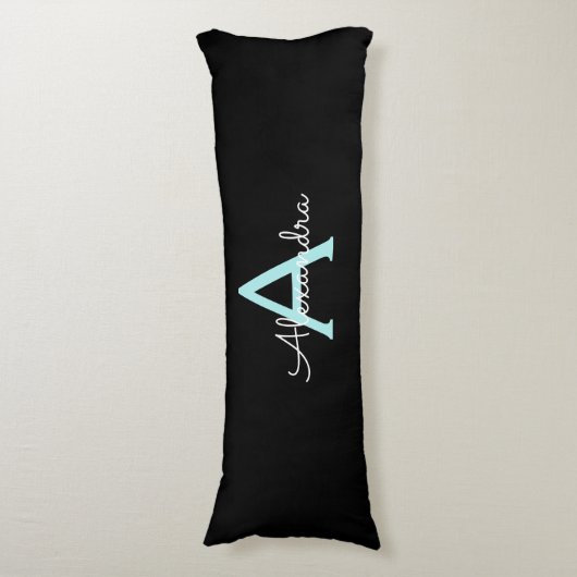 Coussins Longs Aqua Teal Blue Script Girly Monogram (Devant (Vertical))